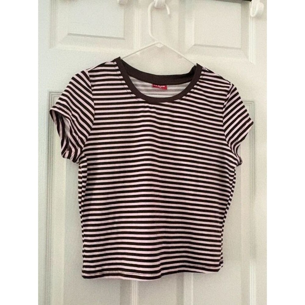 LA Glow Pink Brown Striped T-shirt XL